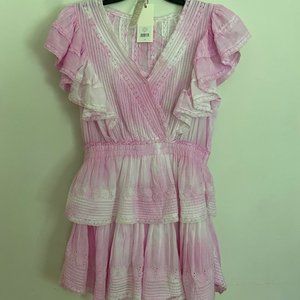 LoveShackFancy Gwen Mini Dress Peony Pink Size Large